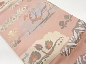 鳳凰に変わり横段・草花模様織出し名古屋帯